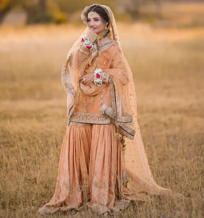 Peach Bridal Farshi Gharara