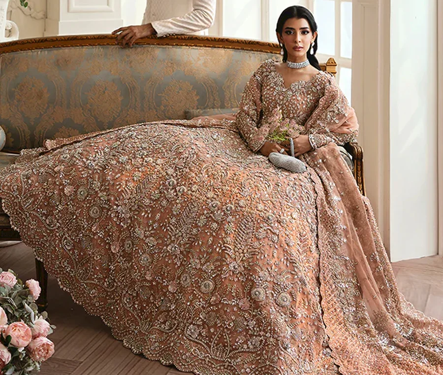 Soft Peach Bridal Gown for Nikkah