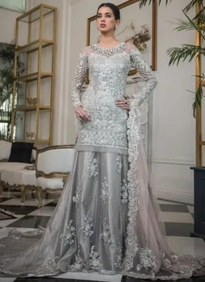 Grey Silver Bridal Lehenga with Trail (3)